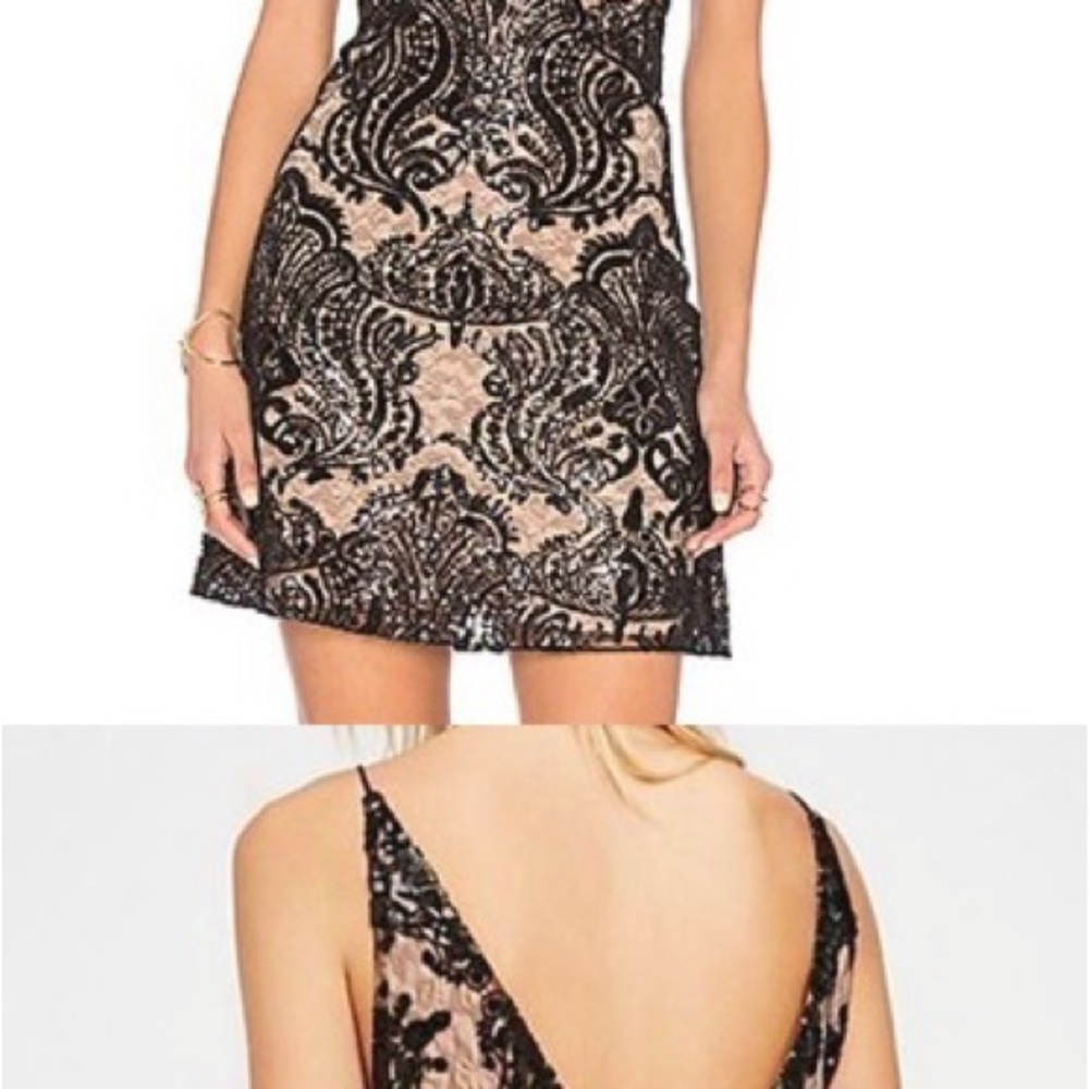 Free People Black and Tan Sheath Mini Dress